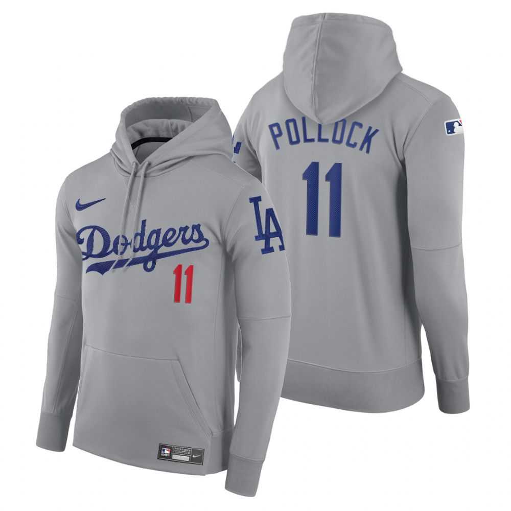 Men Los Angeles Dodgers 11 Pollock gray road hoodie 2021 MLB Nike Jerseys